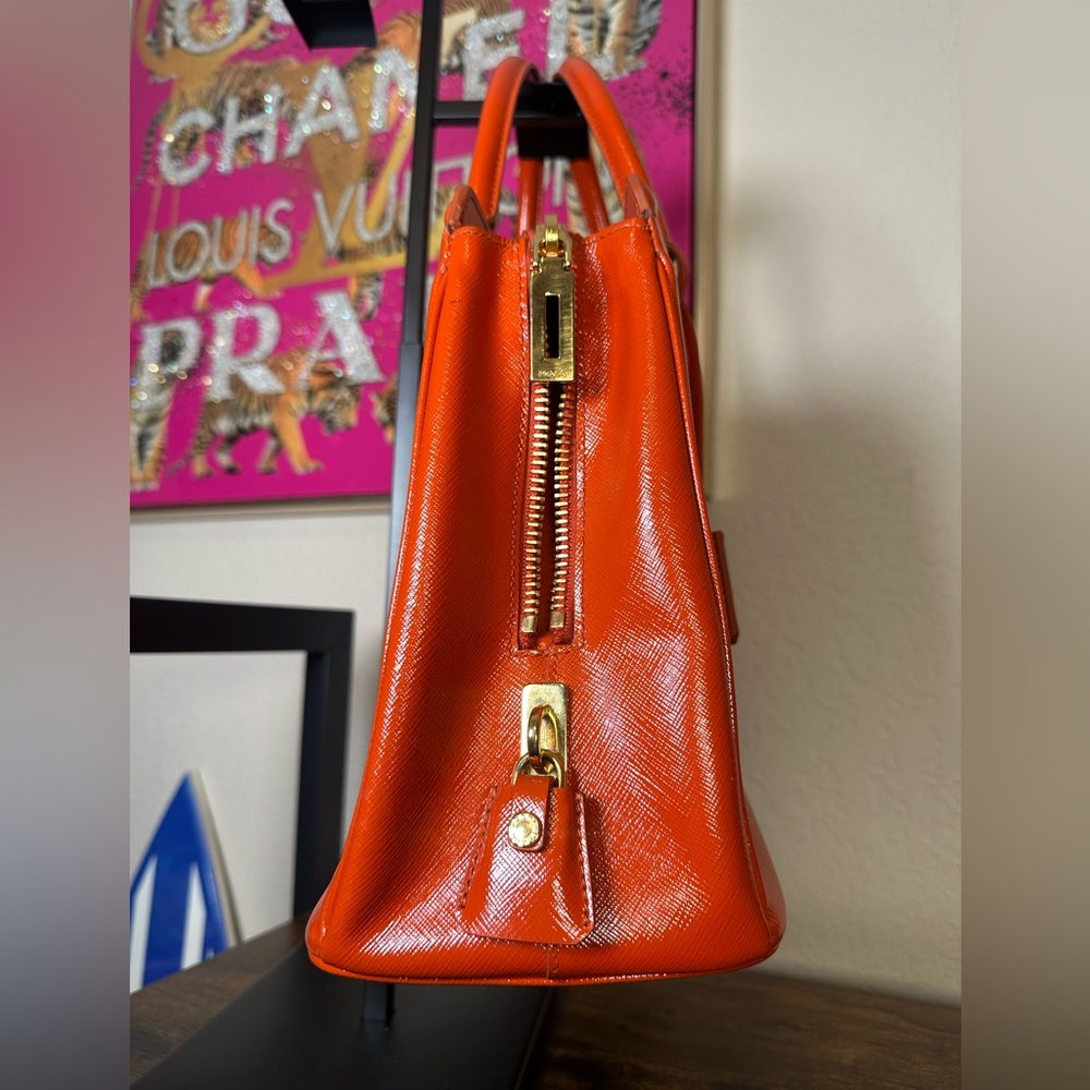 Prada Orange Saffiano Leather Satchel with Gold Hardware - Picture 3 of 15